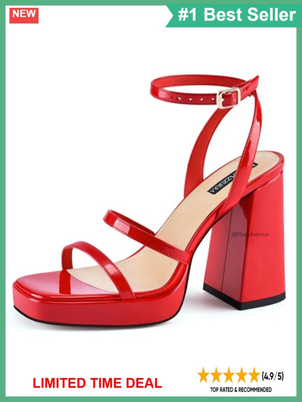 Platform Chunky Heel Strappy Sandals Square Open Toe Faux Leather Women's Heels